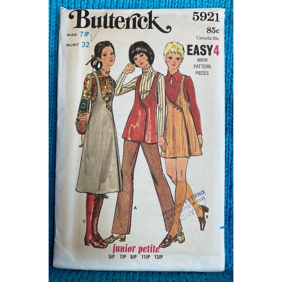 Butterick 5921 Pattern Jumper Pant Vest 1960s Size 7 bust 32 - Picture 1 of 5